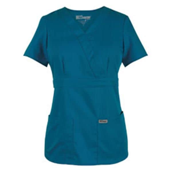 Greys Anatomy Scrub Shirt Poly/Ryn Mck Wrp Nck 3 Pkts Shrt Slvs Sm Bhm Womens Ea
