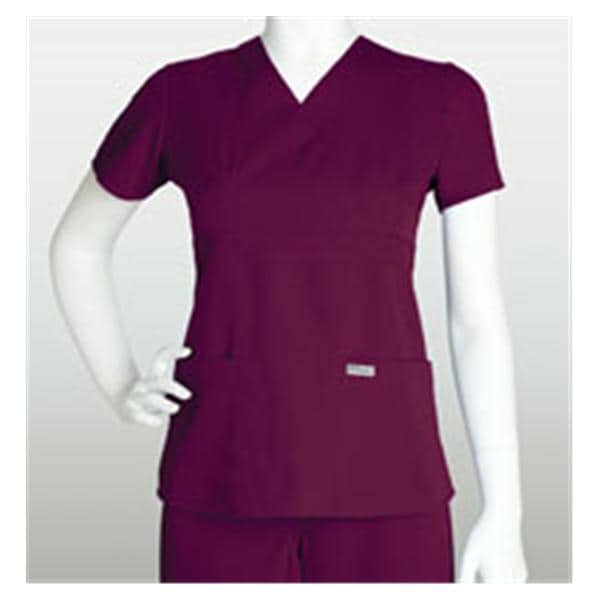 Greys Anatomy Scrub Shirt Poly/Ryn Mck Wrp Nck 3 Pkts Shrt Slvs XS Wne Womens Ea