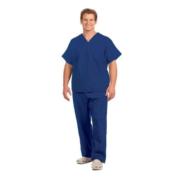 Scrub Shirt 65% Plstr/35% Ctn V-Neck 1 Pocket Short Sleeves Large Navy Unisex Ea