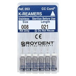 Hand K-Reamer 21 mm Size 8 Stainless Steel Grey 6/Bx