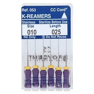 Hand K-Reamer 25 mm Size 10 Stainless Steel Purple 6/Bx