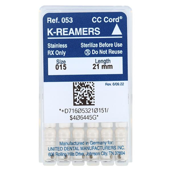 Hand K-Reamer 21 mm Size 15 Stainless Steel White 6/Bx