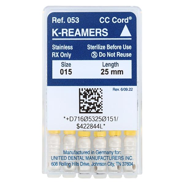 Hand K-Reamer 25 mm Size 15 Stainless Steel White 6/Bx