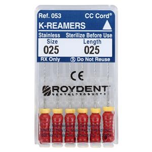 Hand K-Reamer 25 mm Size 25 Stainless Steel Red 6/Bx