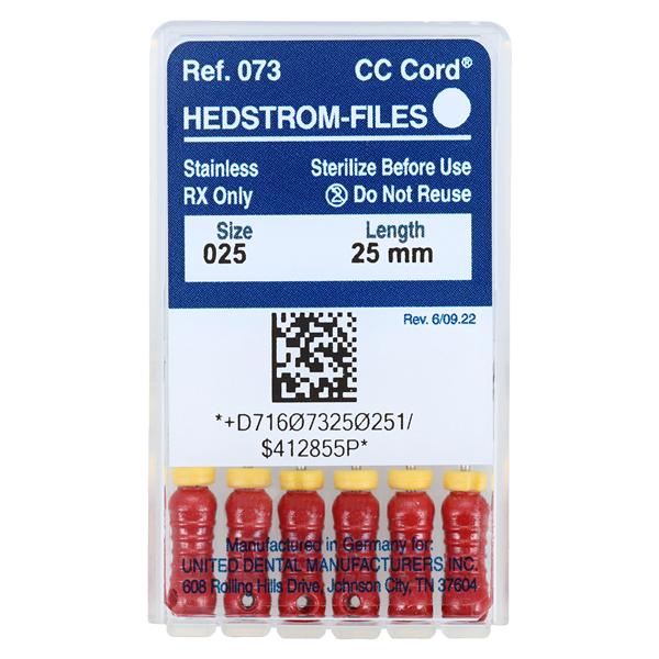 Zipperer Hand Hedstrom Files 25 mm Size 25 Stainless Steel Red 6/Bx