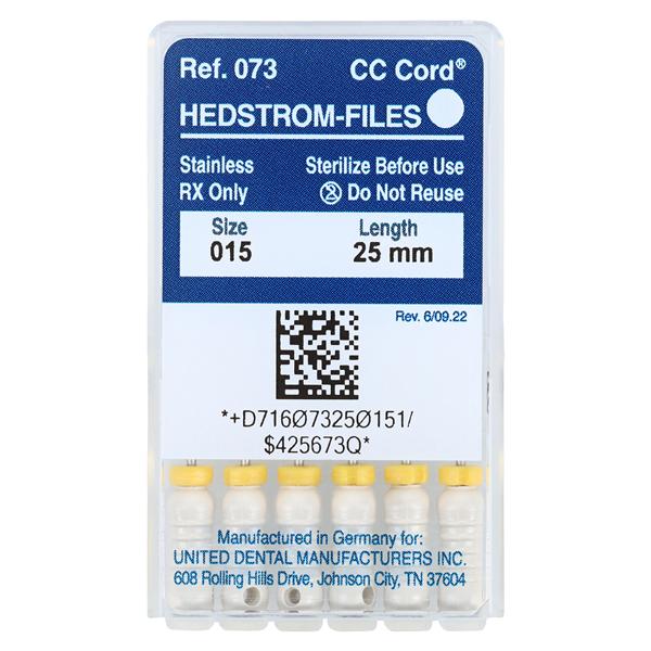 Zipperer Hand Hedstrom Files 25 mm Size 15 Stainless Steel White 6/Bx