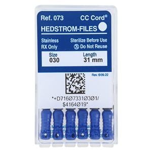 Zipperer Hand Hedstrom Files 31 mm Size 30 Stainless Steel Blue 6/Bx