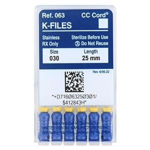 Zipperer Hand K-File 25 mm Size 30 Stainless Steel Blue 6/Bx