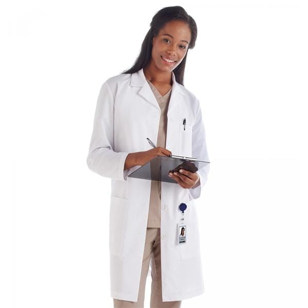 META Lab Coat 3 Pockets Long Sleeves 37 in Large White Womens Ea