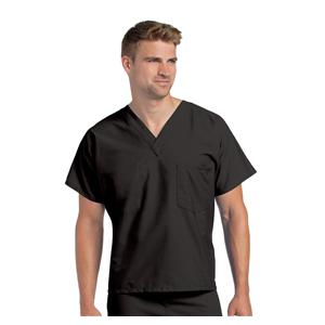 Scrub Shirt Poly/Ctn V-Neck 1 Pocket Short Sleeves Large Black Unisex Ea