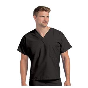 Scrub Shirt Poly/Ctn V-Neck 1 Pocket Short Sleeves X-Large Black Unisex Ea