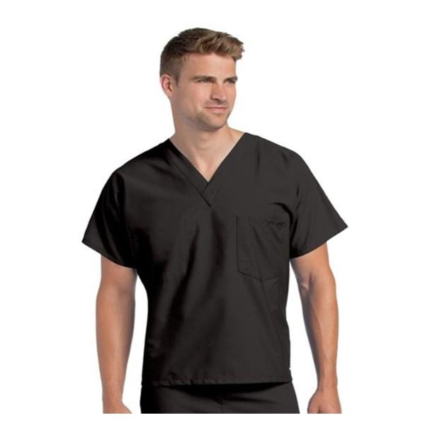 Scrub Shirt Poly/Ctn V-Neck 1 Pocket Short Sleeves X-Large Black Unisex Ea