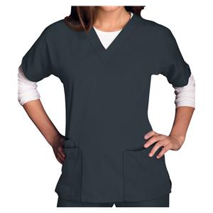 Cherokee Scrub Shirt Poly/Ctn V-Neck 3Pkt Short Sleeves 2X Small Pwtr Womens Ea