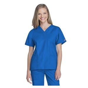 Cherokee Scrub Shirt V-Neck 3 Pockets Short Sleeves Medium Royal Blue Womens Ea