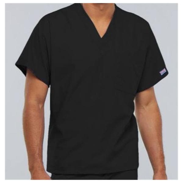 Cherokee Scrub Shirt V-Neck 1 Pocket Short Sleeves 5X Large Black Unisex Ea