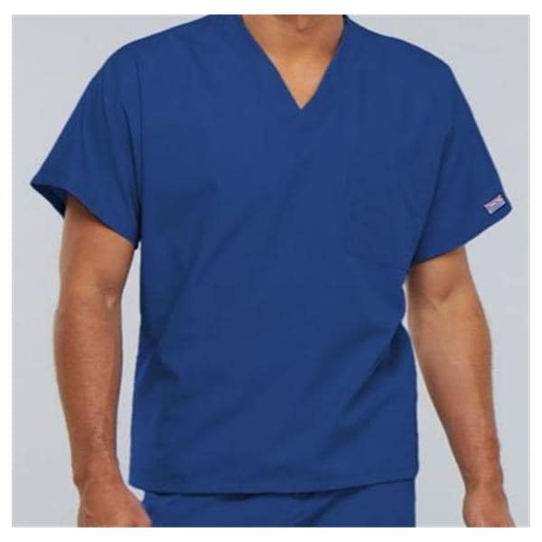 Cherokee Scrub Shirt V-Neck 1 Pocket Short Sleeves 3X Large Royal Blue Unisex Ea