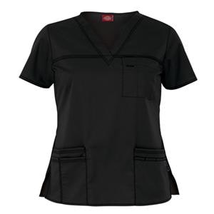 Dickies Scrub Shirt Poly/Ctn/Spndx V-Nck 4 Pkts Shrt Slvs Small Blk Womens Ea