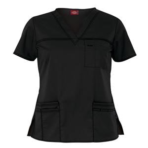 Dickies Scrub Shirt Poly/Ctn/Spndx VNck 4Pckt Short Sleeves Large Blk Womens Ea
