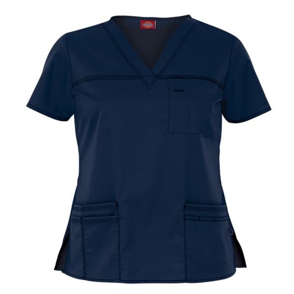 Dickies Scrub Shirt V-Neck 4 Pockets Short Sleeves 2X Large Navy Womens Ea