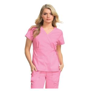 Scrub Shirt Poly/Ctn 2 Pockets Short Sleeves Medium Pink Womens Ea