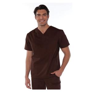 Scrub Shirt 55% Cotton / 45% Polyester V-Neck 4 Pockets Small Espresso Mens Ea