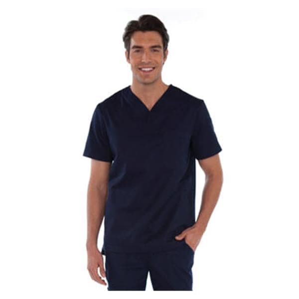 Scrub Shirt 55% Cotton / 45% Polyester V-Neck 4 Pockets 2X Large Navy Mens Ea