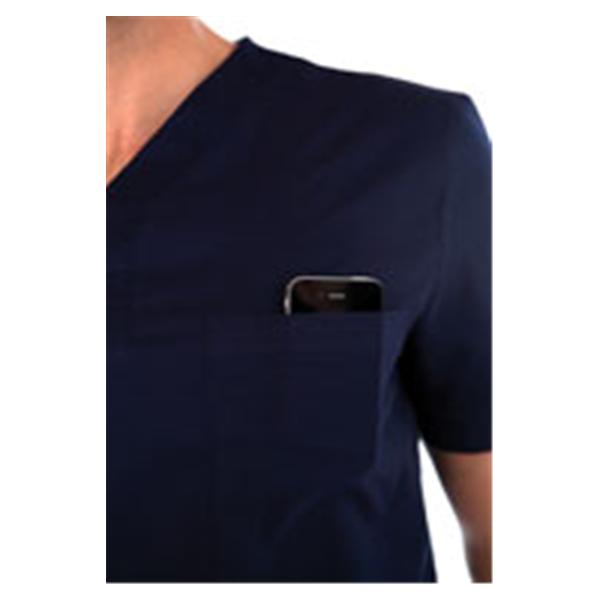 Scrub Shirt 55% Cotton / 45% Polyester V-Neck 4 Pockets Small Navy Mens Ea
