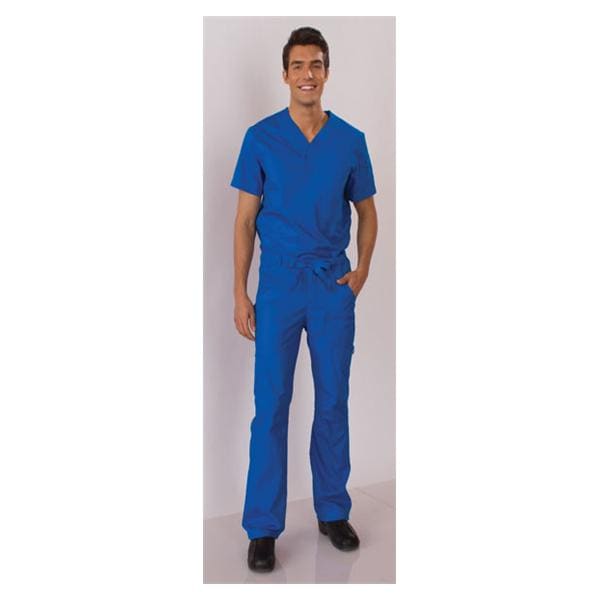 Scrub Shirt Poly/Ctn V-Neck 4 Pockets 3X Large Royal Blue Mens Ea