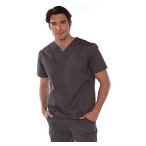 Scrub Shirt 55% Cotton / 45% Polyester V-Neck 4 Pockets Small Steel Grey Mens Ea