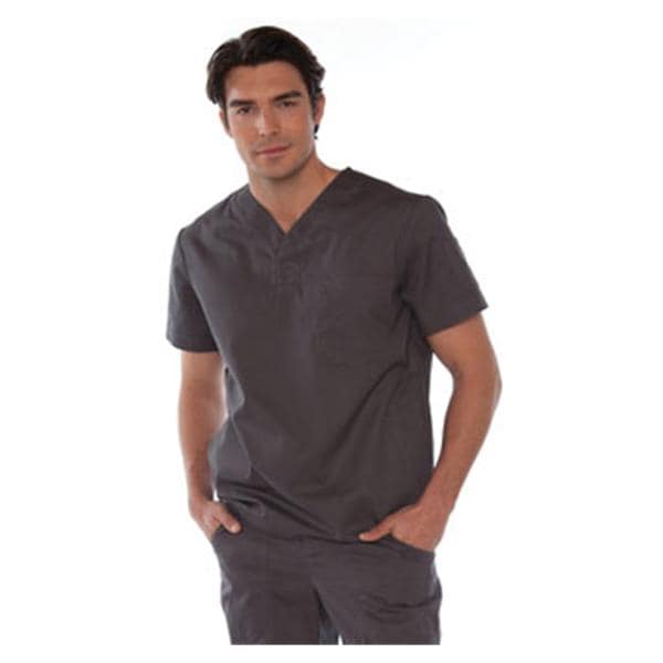 Scrub Shirt 55% Cotton / 45% Polyester V-Neck 4 Pockets Small Steel Grey Mens Ea