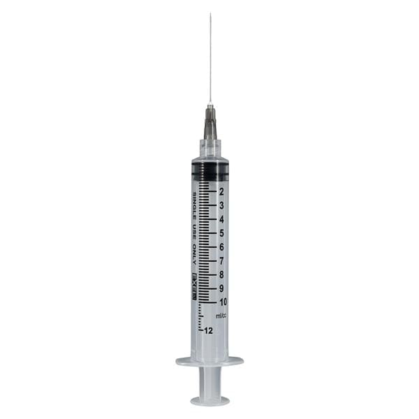 Hypodermic Syringe/Needle 22gx1-1/2" 10-12cc Black Cnvntnl No Dead Spc 100/Bx