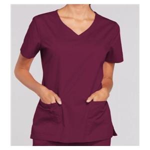 Cherokee Scrub Shirt V-Neck 3 Pockets Short Sleeves X-Large Wine Womens Ea