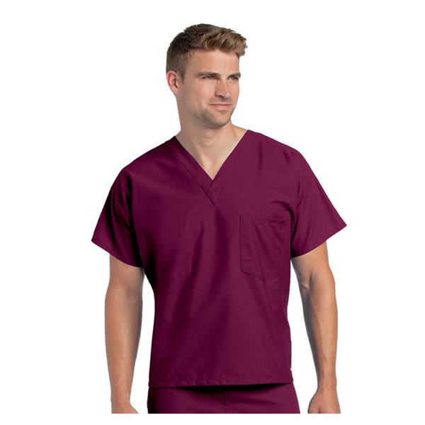 Scrub Shirt Poly/Ctn V-Neck 1 Pocket Short Sleeves X-Large Wine Unisex Ea