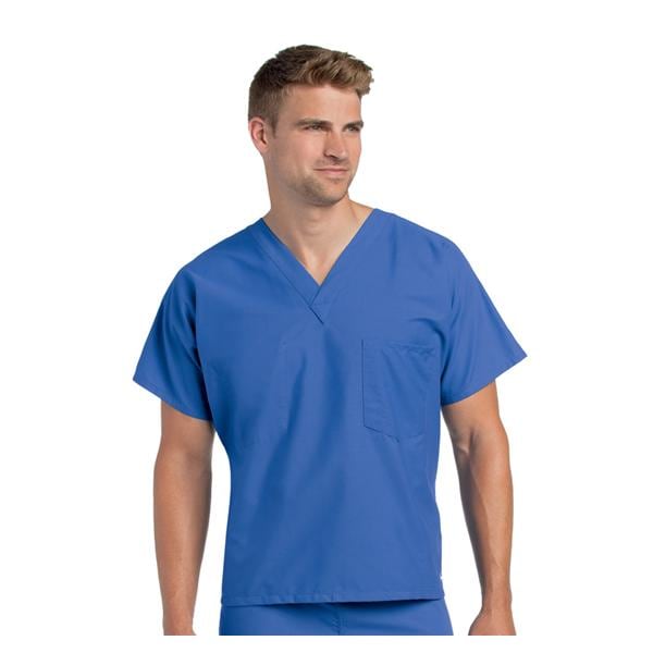 Essentials Scrub Top V-Neck 1 Pocket Short Sleeves X-Large Royal Blue Unisex Ea