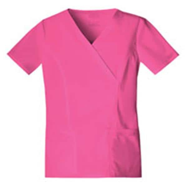 Cherokee Mock Wrap Scrub Top V-Neck Short Sleeves X-Small Shckng Pnk Womens Ea