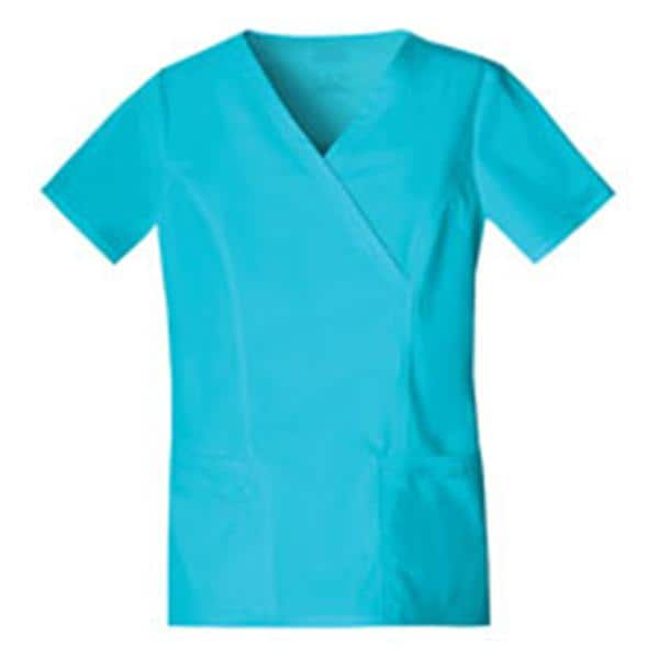 Cherokee Scrub Shirt Mock Wrap V-Neck Short Sleeves Medium Turquoise Womens Ea