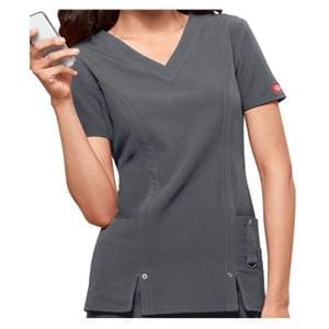Dickies Scrub Shirt Poly/Ryn/Spndx VNck 3Pkt Short Sleeves Medium Pwtr Womens Ea
