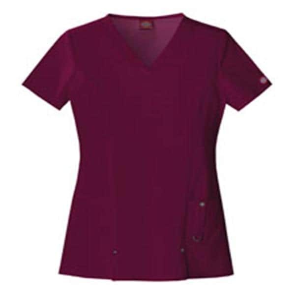 Dickies Scrub Shirt V-Neck 3 Pockets Short Sleeves X-Small Wine Womens Ea