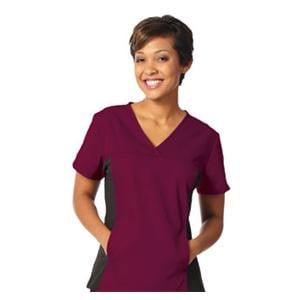 Fashion Seal Scrub Shirt 2 Pockets Set-In Sleeves Large Brgndy/Blk Womens Ea