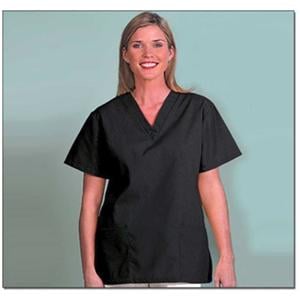 Scrub Shirt Poly/Ctn V-Neck 2 Pockets Set-In Short Sleeves X-Large Blk Womens Ea