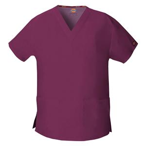 Dickies Scrub Shirt Poly/Ctn V-Neck 3 Pockets Short Sleeves Small Wine Womens Ea