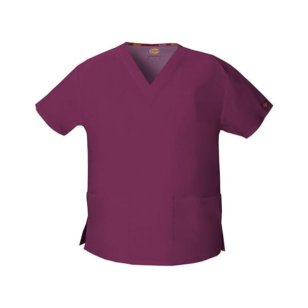 Dickies Scrub Shirt Poly/Ctn V-Neck 3 Pockets Short Sleeves Small Wine Womens Ea