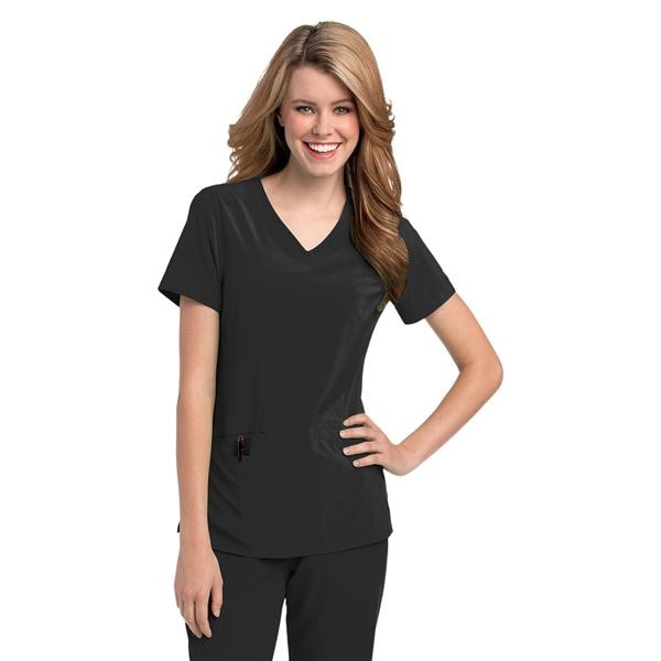 Urbane Scrub Shirt 95% Cotton / 5% Spandex V-Neck X-Small Black Womens Ea