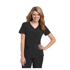 Urbane Scrub Shirt 95% Cotton / 5% Spandex V-Neck Large Black Womens Ea