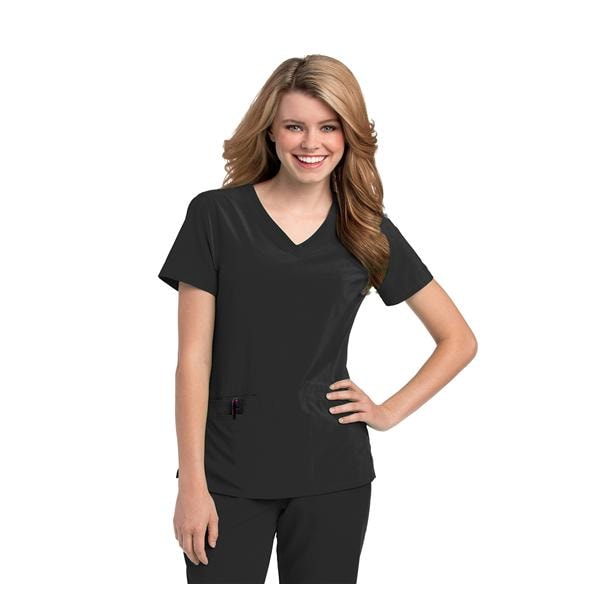 Urbane Scrub Shirt 95% Cotton / 5% Spandex V-Neck Large Black Womens Ea