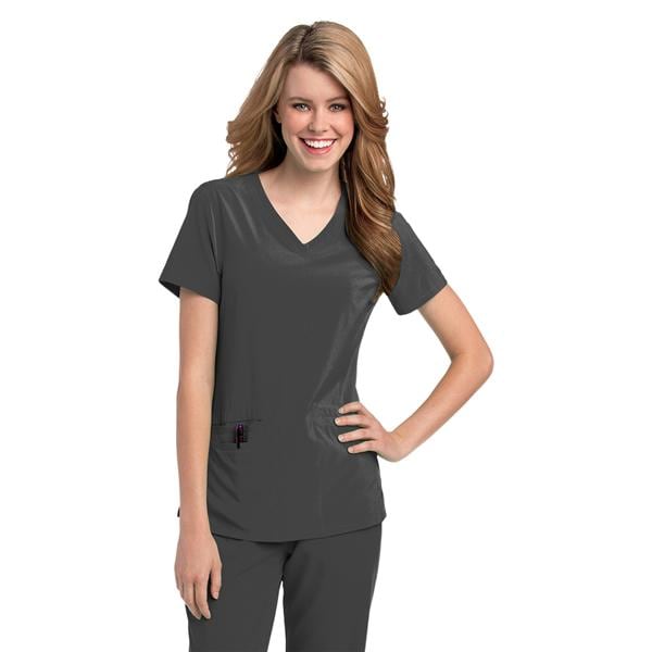 Urbane Scrub Shirt 95% Cotton / 5% Spandex V-Neck Medium Graphite Womens Ea