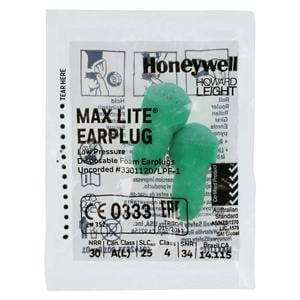 Max-lite Ear Plug Green Polyurethane Foam Disposable 200/Bx, 10 BX/CA