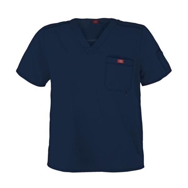 Scrub Shirt Poly/Ctn/Spndx V-Neck 1 Pocket Short Sleeves Medium Navy Mens Ea