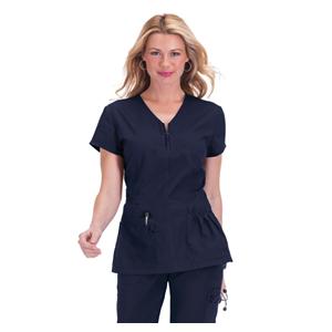 Scrub Shirt Poly/Ctn/Spndx 2 Pockets Short Sleeves Medium Navy Womens Ea