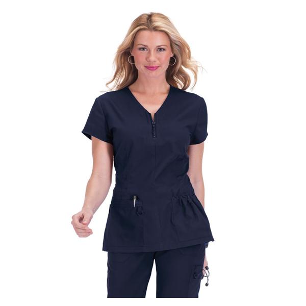 Scrub Shirt Poly/Ctn/Spndx 2 Pockets Short Sleeves Medium Navy Womens Ea